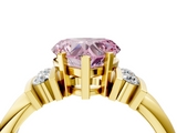 Yellow gold Fancy Pink Heart  Cut Three-Stone Channel Set Ring with Bar Prongs_50
