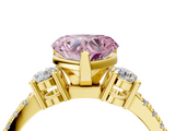 Yellow gold Fancy Pink Heart  Cut Three-Stone Diamond Pavé Band with Prong Setting_21