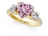 Yellow gold Fancy Pink Heart  Cut Three-Stone Diamond Pave Band with Prong Setting_33