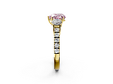 Yellow gold Fancy Pink Heart  Cut Three-Stone Diamond Pave Band with Prong Setting_34