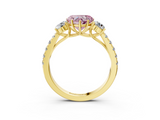 Yellow gold Fancy Pink Heart  Cut Three-Stone Diamond Pave Band with Prong Setting_35