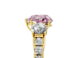 Yellow gold Fancy Pink Heart  Cut Three-Stone Diamond Pave Band with Prong Setting_37