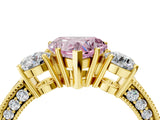 Yellow gold Fancy Pink Heart Cut Three-Stone Diamond Ring with Pavé Band and Four-Prong Setting_4