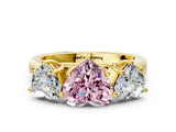 Yellow gold Fancy Pink Heart Cut Three-Stone Diamond Ring with Prong Setting on a Classic Band_12