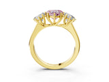 Yellow gold Fancy Pink Heart Cut Three-Stone Diamond Ring with Prong Setting on a Classic Band_15