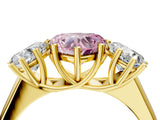 Yellow gold Fancy Pink Heart Cut Three-Stone Diamond Ring with Prong Setting on a Classic Band_16