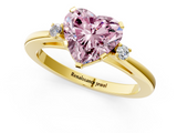 Yellow gold Fancy Pink Heart  Cut Three-Stone Solitaire Ring with Round Accent Diamonds and Four-Prong Setting_21