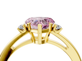 Yellow gold Fancy Pink Heart  Cut Three-Stone Solitaire Ring with Round Accent Diamonds and Four-Prong Setting_24