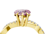 Yellow gold Fancy Pink Heart  Cut Twist Band Solitaire Diamond Ring with Pavé Setting_7