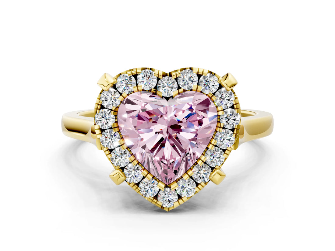 Yellow gold Fancy Pink Heart  Diamond Cluster Halo Solitaire with Four-Prong Setting_77