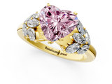 Yellow gold Fancy Pink Heart  Diamond Cluster Leaf Design Ring with Prong Setting_69