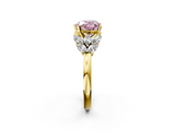 Yellow gold Fancy Pink Heart  Diamond Cluster Leaf Design Ring with Prong Setting_70