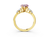 Yellow gold Fancy Pink Heart  Diamond Cluster Leaf Design Ring with Prong Setting_71