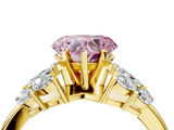 Yellow gold Fancy Pink Heart  Diamond Cluster Leaf Design Ring with Prong Setting_72