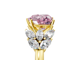 Yellow gold Fancy Pink Heart  Diamond Cluster Leaf Design Ring with Prong Setting_73