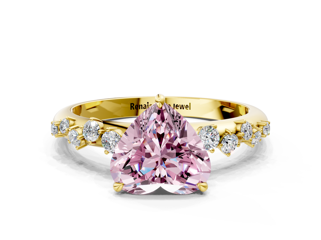 Yellow gold Fancy Pink Heart  Diamond Cluster Prong-Set Solitaire Ring_28