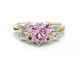 Yellow gold Fancy Pink Heart  Diamond Floral Cluster Ring with Solitaire Band and Prong Setting_26