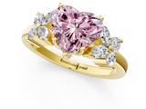 Yellow gold Fancy Pink Heart  Diamond Floral Cluster Ring with Solitaire Band and Prong Setting_27