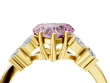 Yellow gold Fancy Pink Heart  Diamond Floral Cluster Ring with Solitaire Band and Prong Setting_30