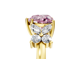 Yellow gold Fancy Pink Heart  Diamond Floral Cluster Ring with Solitaire Band and Prong Setting_31