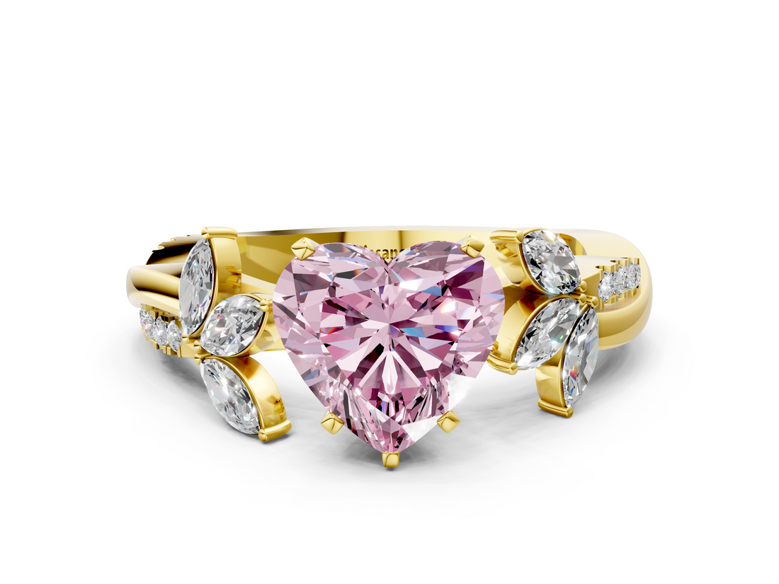 Yellow gold Fancy Pink Heart  Diamond Floral Vine Solitaire Engagement Ring_3