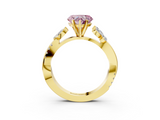 Yellow gold Fancy Pink Heart  Diamond Floral Vine Solitaire Engagement Ring_6