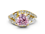 Yellow gold Fancy Pink Heart  Diamond Halo Ring with Marquise and Pavé Band in Prong Setting_71