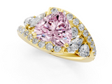 Yellow gold Fancy Pink Heart  Diamond Halo Ring with Marquise and Pavé Band in Prong Setting_72