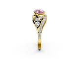 Yellow gold Fancy Pink Heart  Diamond Halo Ring with Marquise and Pavé Band in Prong Setting_73