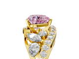 Yellow gold Fancy Pink Heart  Diamond Halo Ring with Marquise and Pavé Band in Prong Setting_76