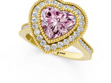 Yellow gold Fancy Pink Heart  Diamond Halo Ring with Milgrain Frame and Pavé Band 1