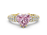 Yellow gold Fancy Pink Heart  Diamond Pavé Band Solitaire Ring with Four-Prong Setting_49