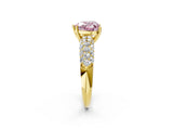 Yellow gold Fancy Pink Heart  Diamond Pavé Band Solitaire Ring with Four-Prong Setting_51