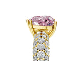 Yellow gold Fancy Pink Heart  Diamond Pavé Band Solitaire Ring with Four-Prong Setting_54