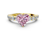 Yellow gold Fancy Pink Heart  Diamond Pavé Band Solitaire with Four-Prong Setting_3