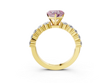 Yellow gold Fancy Pink Heart  Diamond Pavé Band Solitaire with Four-Prong Setting_6