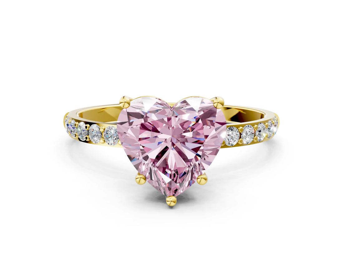 Yellow gold Fancy Pink Heart  Diamond Pavé Band with Six-Prong Setting_31