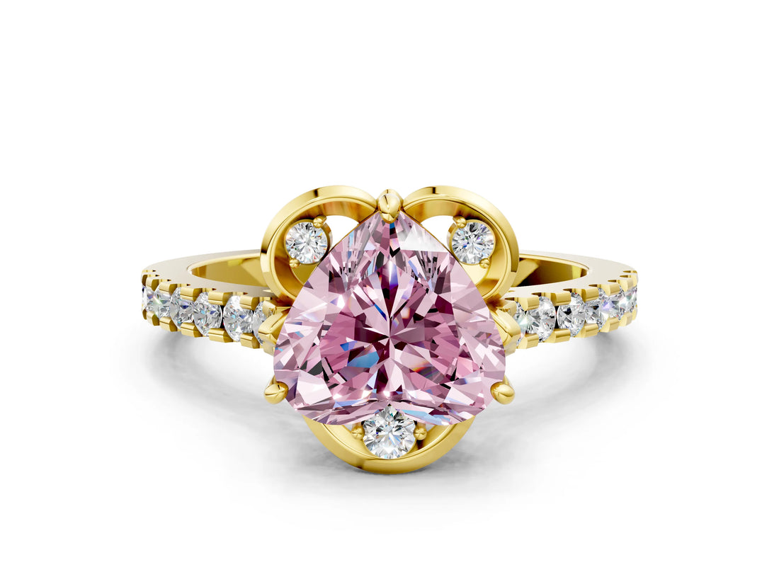 Yellow gold Fancy Pink Heart  Diamond Pave Band with Floral Prong Setting_27