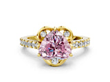 Yellow gold Fancy Pink Heart  Diamond Pave Band with Floral Prong Setting_27