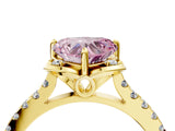 Yellow gold Fancy Pink Heart  Diamond Pave Band with Floral Prong Setting_31