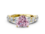 Yellow gold Fancy Pink Heart  Diamond Prong Setting with Side Stones on a Pave Band_130