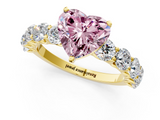 Yellow gold Fancy Pink Heart  Diamond Prong Setting with Side Stones on a Pave Band_131