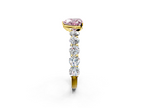 Yellow gold Fancy Pink Heart  Diamond Prong Setting with Side Stones on a Pave Band_132