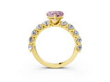Yellow gold Fancy Pink Heart  Diamond Prong Setting with Side Stones on a Pave Band_133