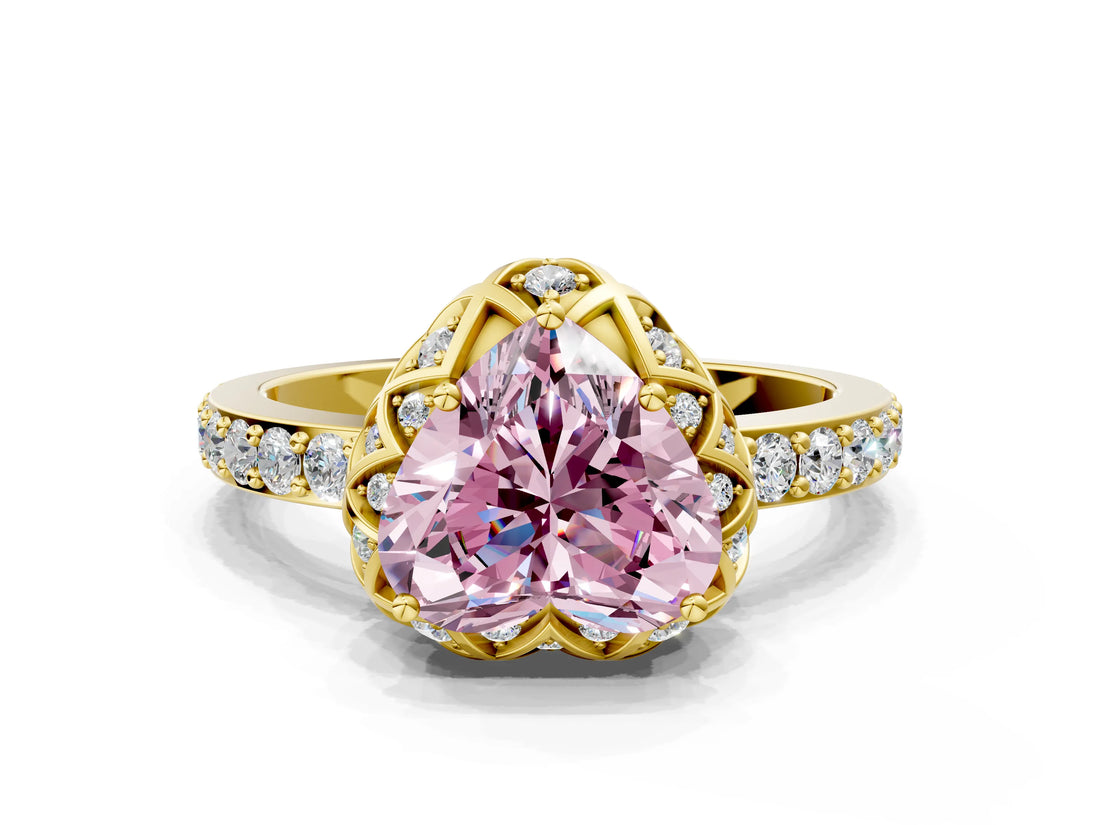 Yellow gold Fancy Pink Heart  Diamond Solitaire Ring with Shared Prong Pavé Band_66