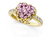 Yellow gold Fancy Pink Heart  Diamond Solitaire Ring with Shared Prong Pavé Band_67