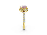 Yellow gold Fancy Pink Heart  Diamond Solitaire Ring with Shared Prong Pavé Band_68