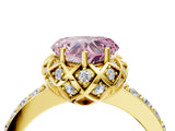 Yellow gold Fancy Pink Heart  Diamond Solitaire Ring with Shared Prong Pavé Band_70