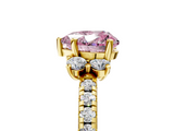 Yellow gold Fancy Pink Heart  Diamond Three-Stone Pave Band with Four-Prong Setting_25