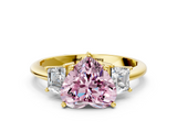 Yellow gold Fancy Pink Heart  Diamond Three-Stone Ring with Trapezoid Side Stones and Prong Setting_17